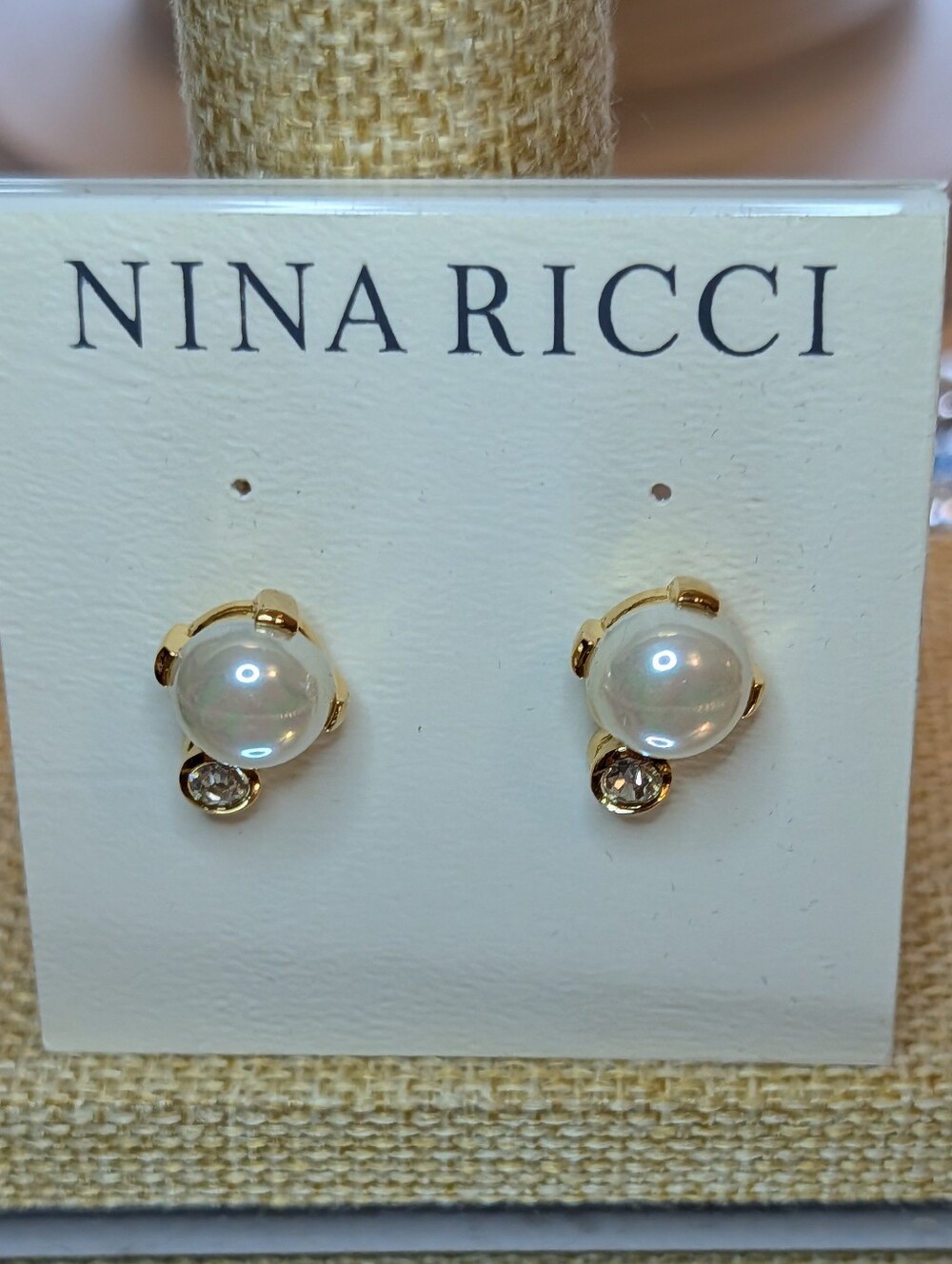 Nina Ricci Pearl Earrings with Swarovski Crystal Earrings New